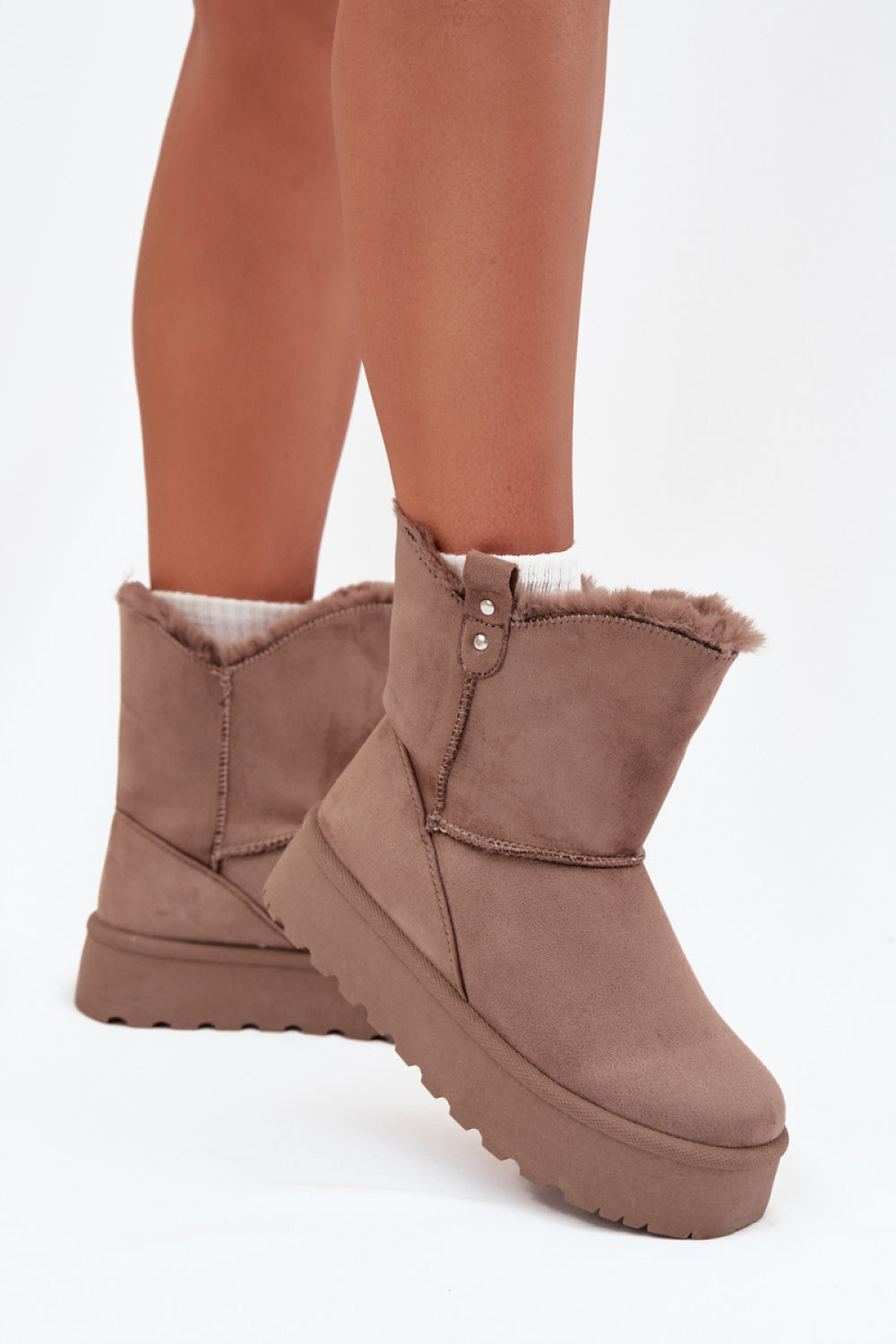 Step In Style Evelira Dark Beige Faux Suede Platform Snow Boots