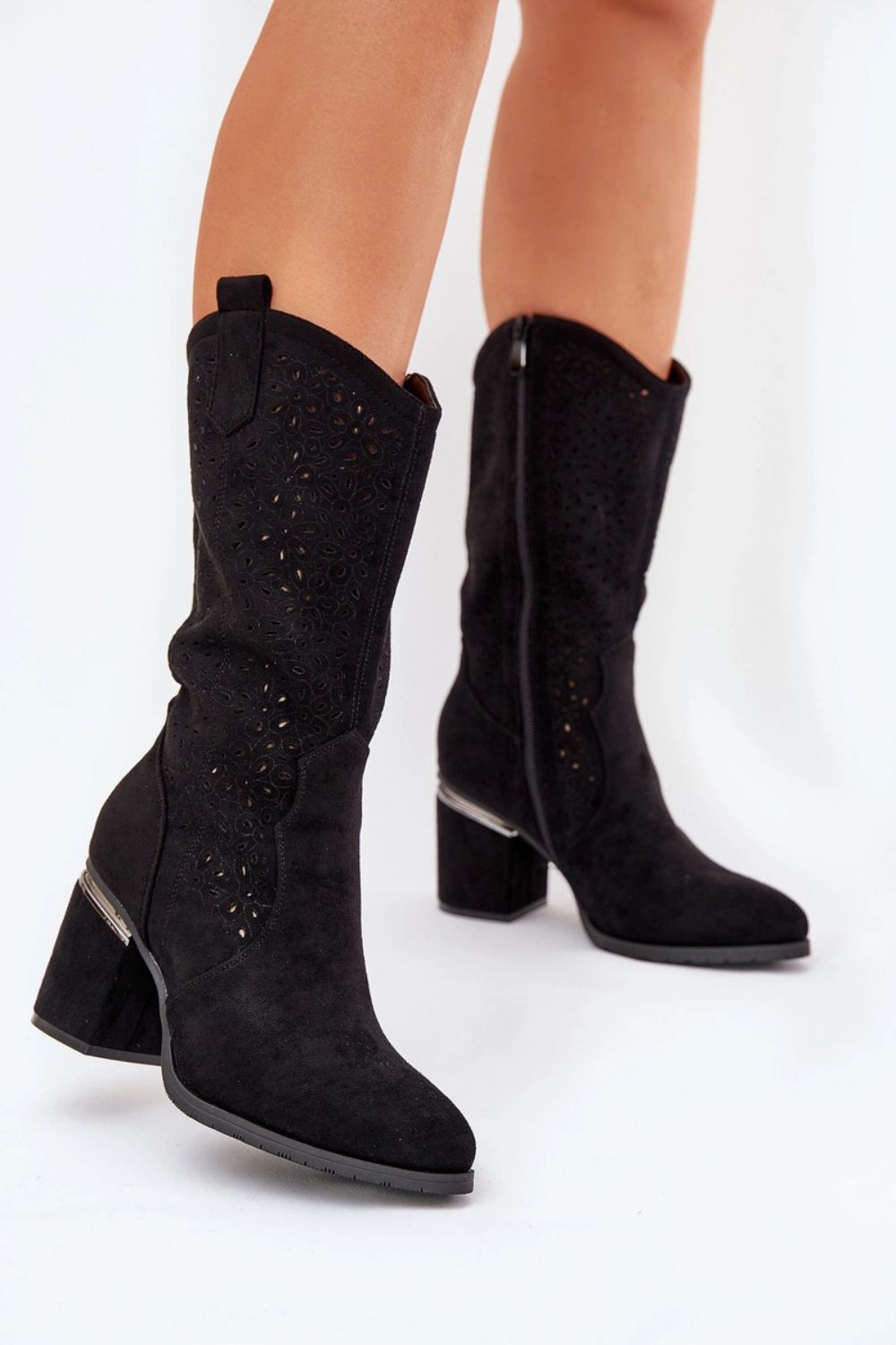 Step In Style Black Faux Leather Block Heel Cut-Out Boots - view 4