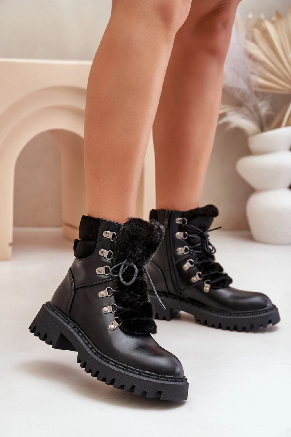 Step In Style Willatta Black Faux Leather Lace Up Hiking Style Boots - view 4