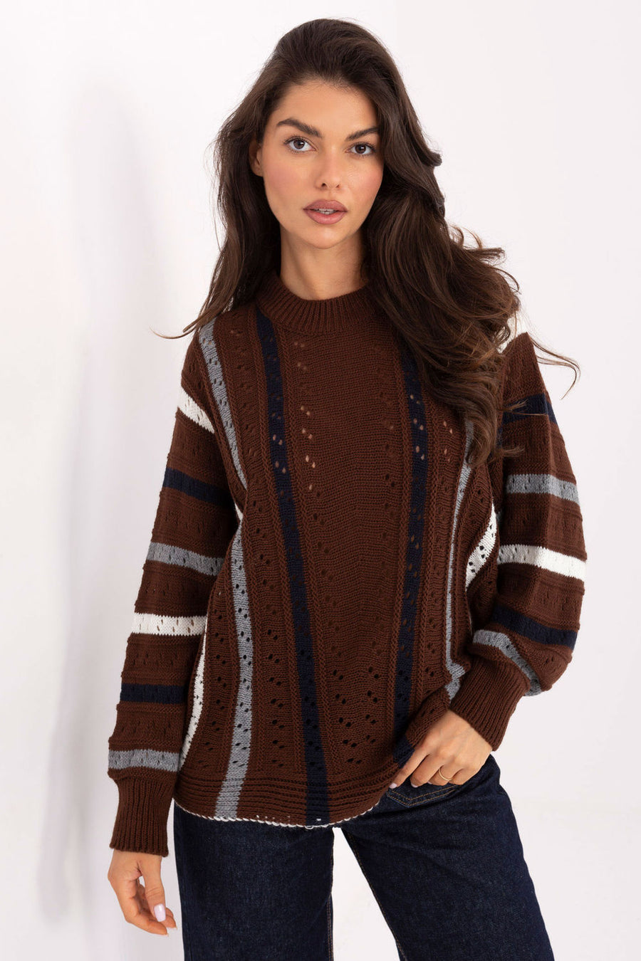 Factory Price Brown Striped Oversized Jumper