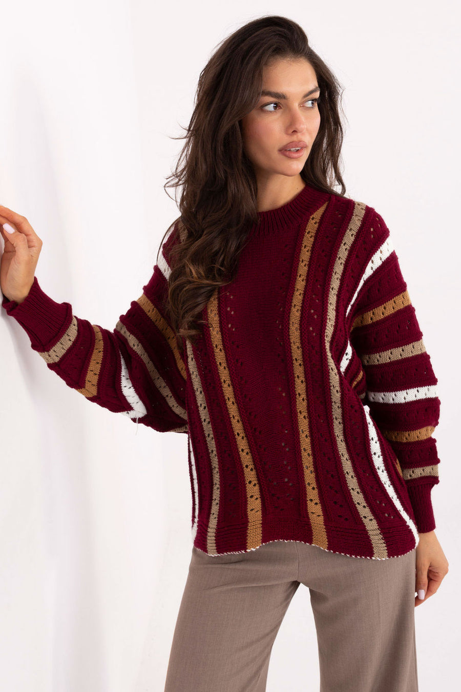 Factory Price Burgundy Striped Oversized Jumper