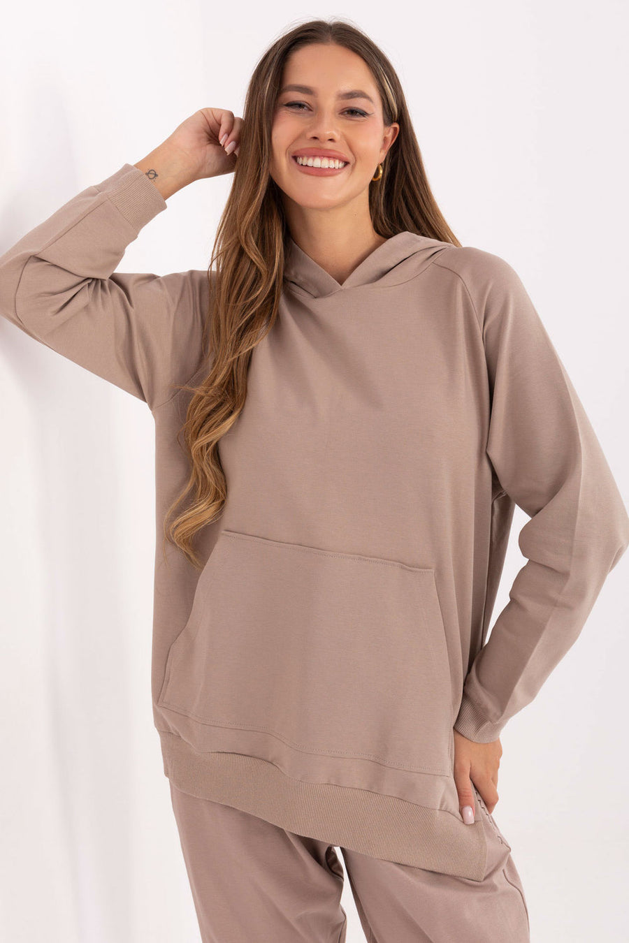 Relevance Dark Beige Oversized Hooded Sweatshirt