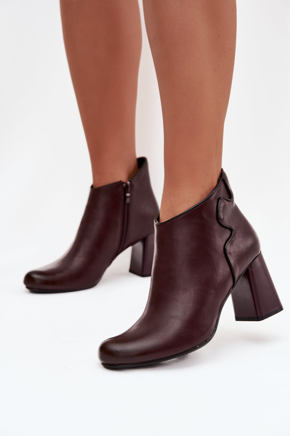 Step In Style Ivessara Burgundy Leather Block Heel Heeled Ankle Boots