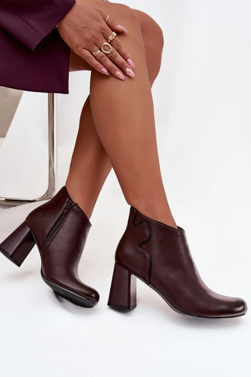 Step In Style Ivessara Burgundy Leather Block Heel Heeled Ankle Boots - view 3