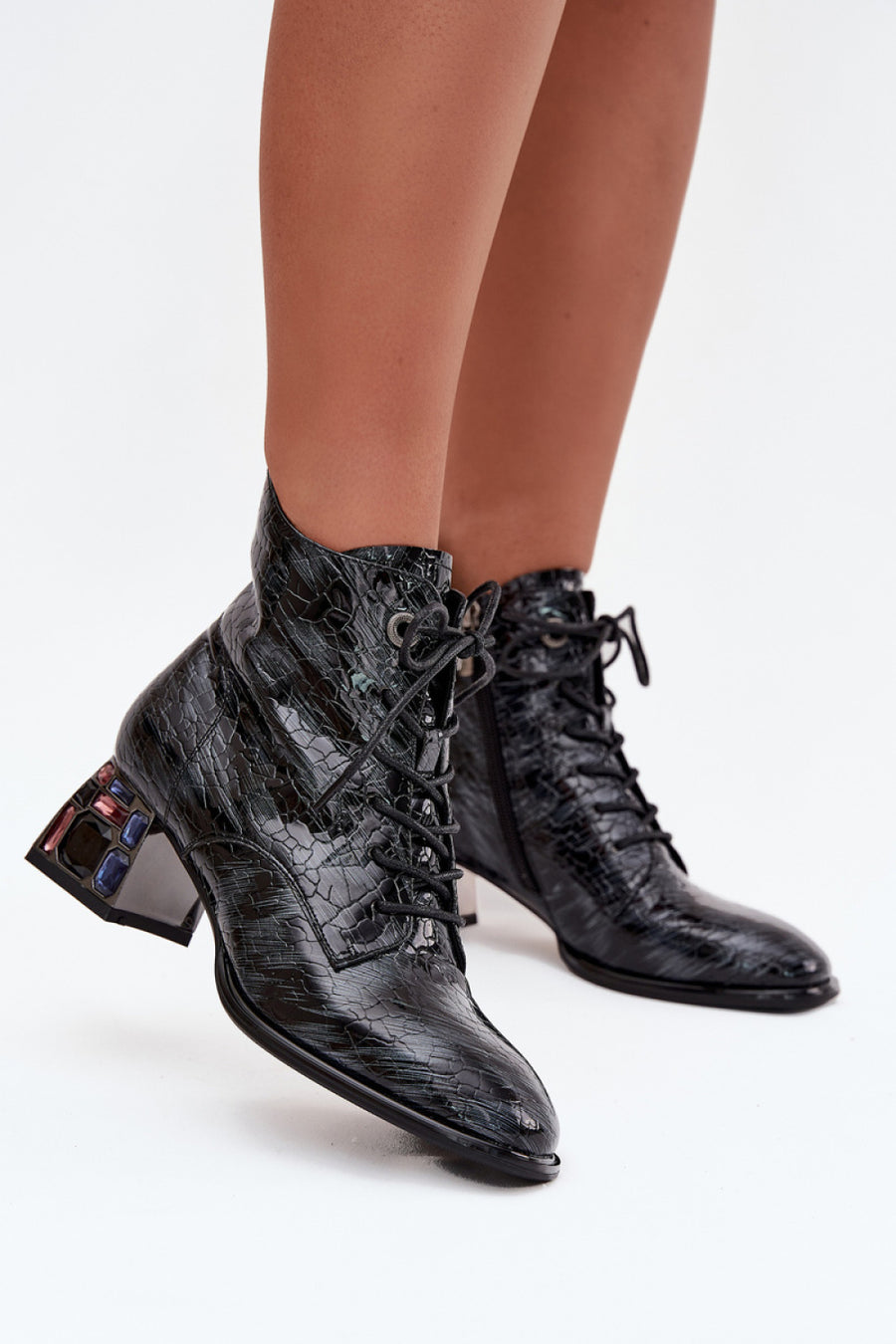 Step In Style Artiker Grey Leather Block Heel Heeled Ankle Boots