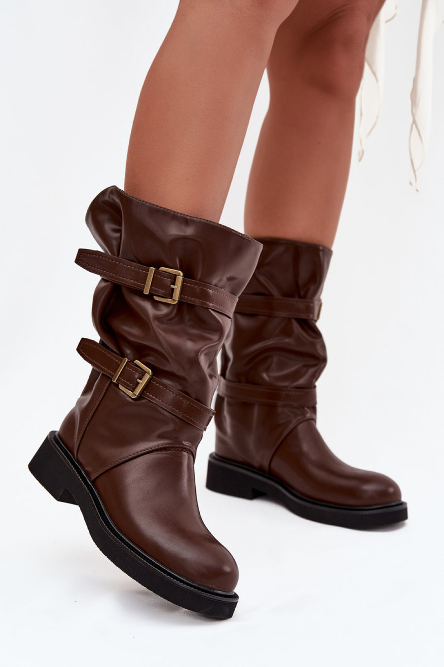 Step In Style Halvessa Brown Faux Leather Flat Over The Knee Boots