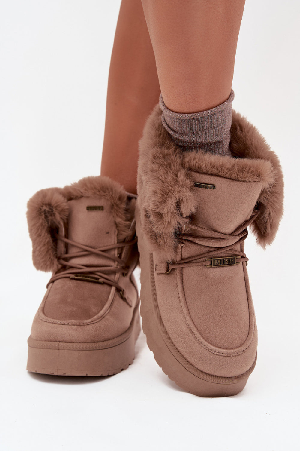 Step In Style Beige Faux Suede Platform Snow Boots