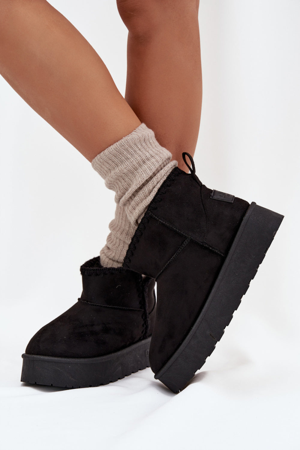 Step In Style Black Faux Suede Warm Lined Snow Boots