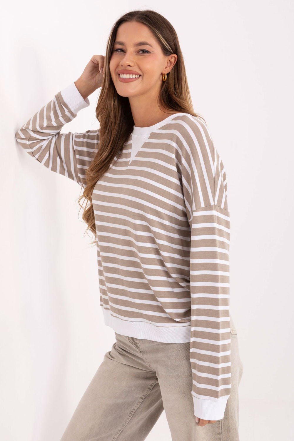 Relevance Dark Beige Striped Oversized Blouse - view 2