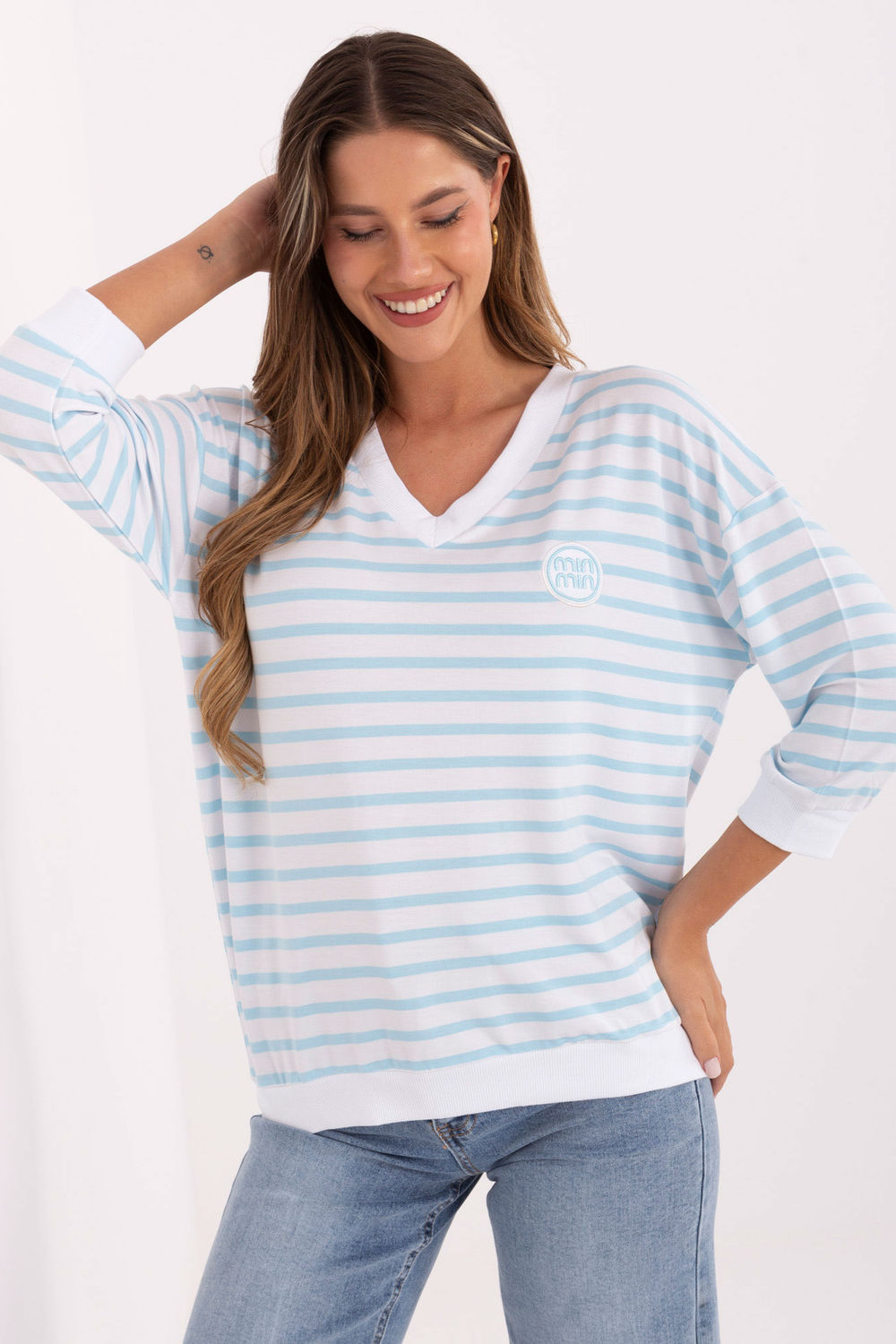 Relevance Blue Striped V-Neck Blouse