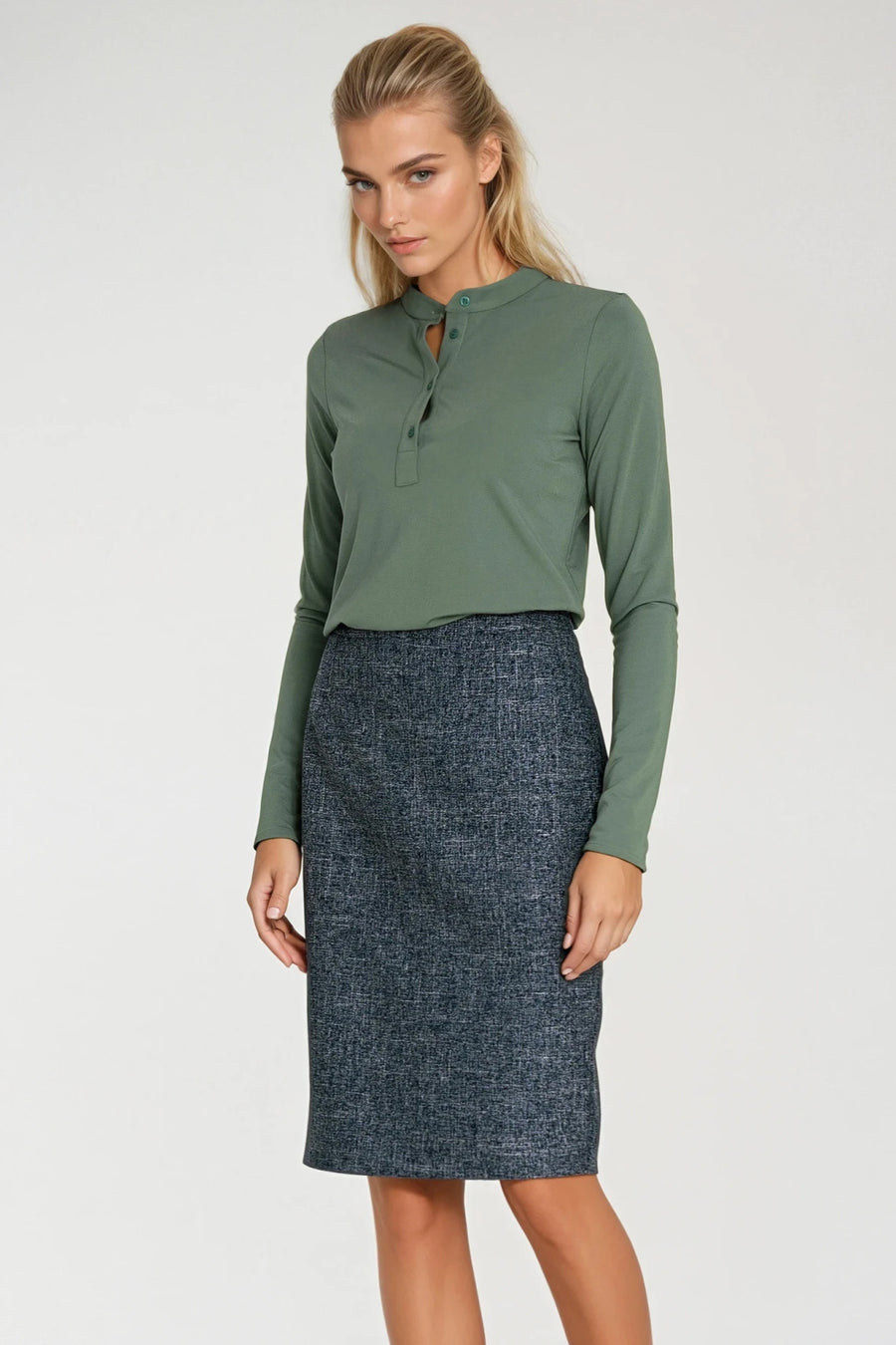 Nife Navy Marl Bodycon Skirt