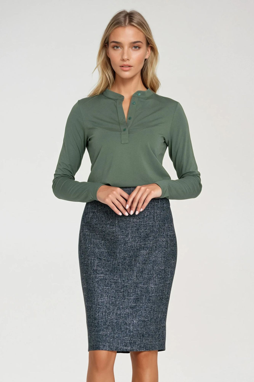 Nife Olive Bodycon Long Sleeve Blouse