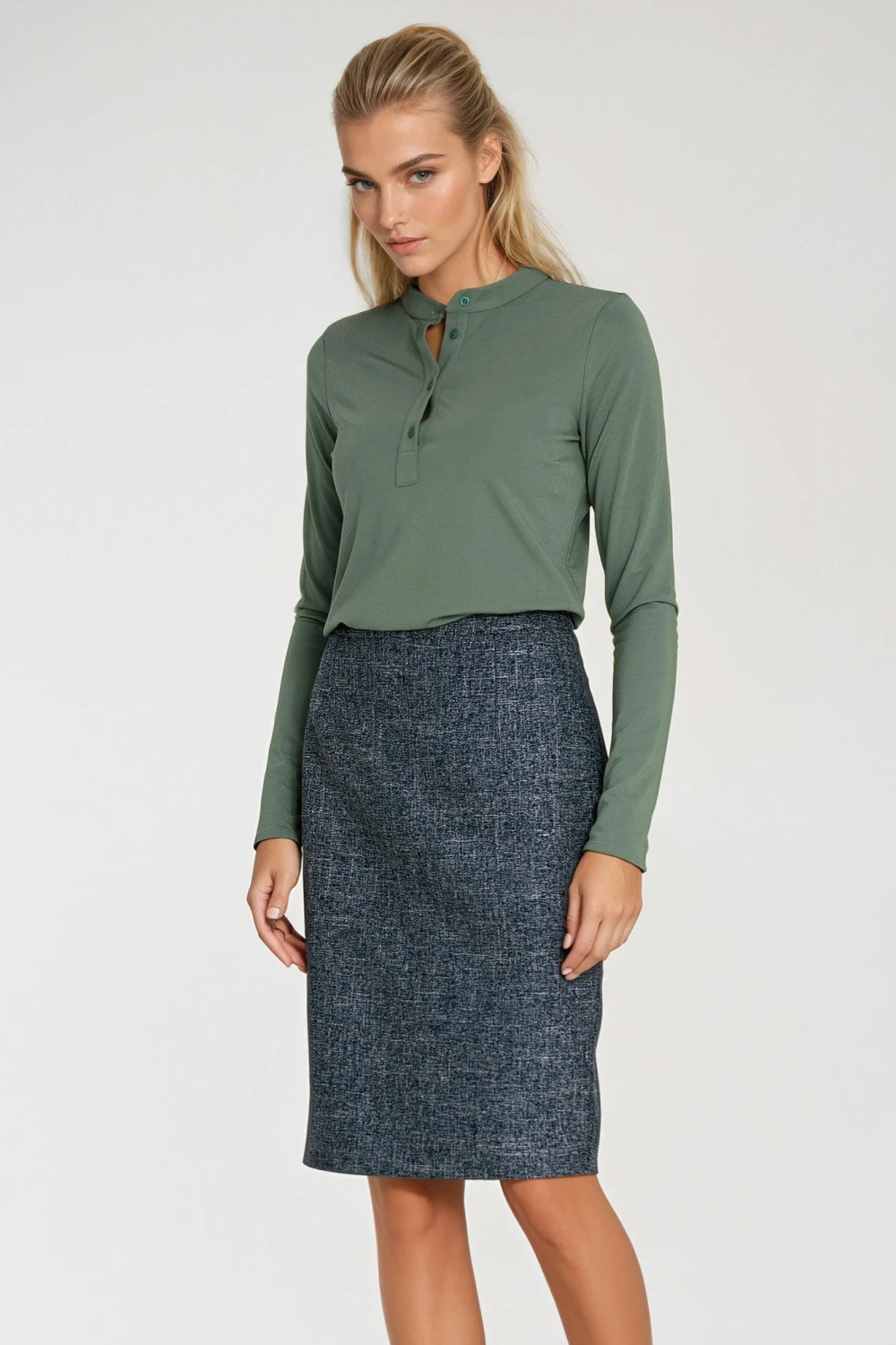 Nife Olive Bodycon Long Sleeve Blouse - view 2