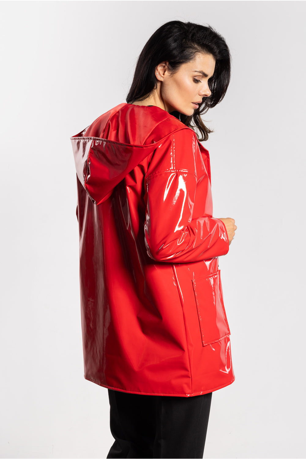 Awama Red Leather Look Hooded Jacket - view 3
