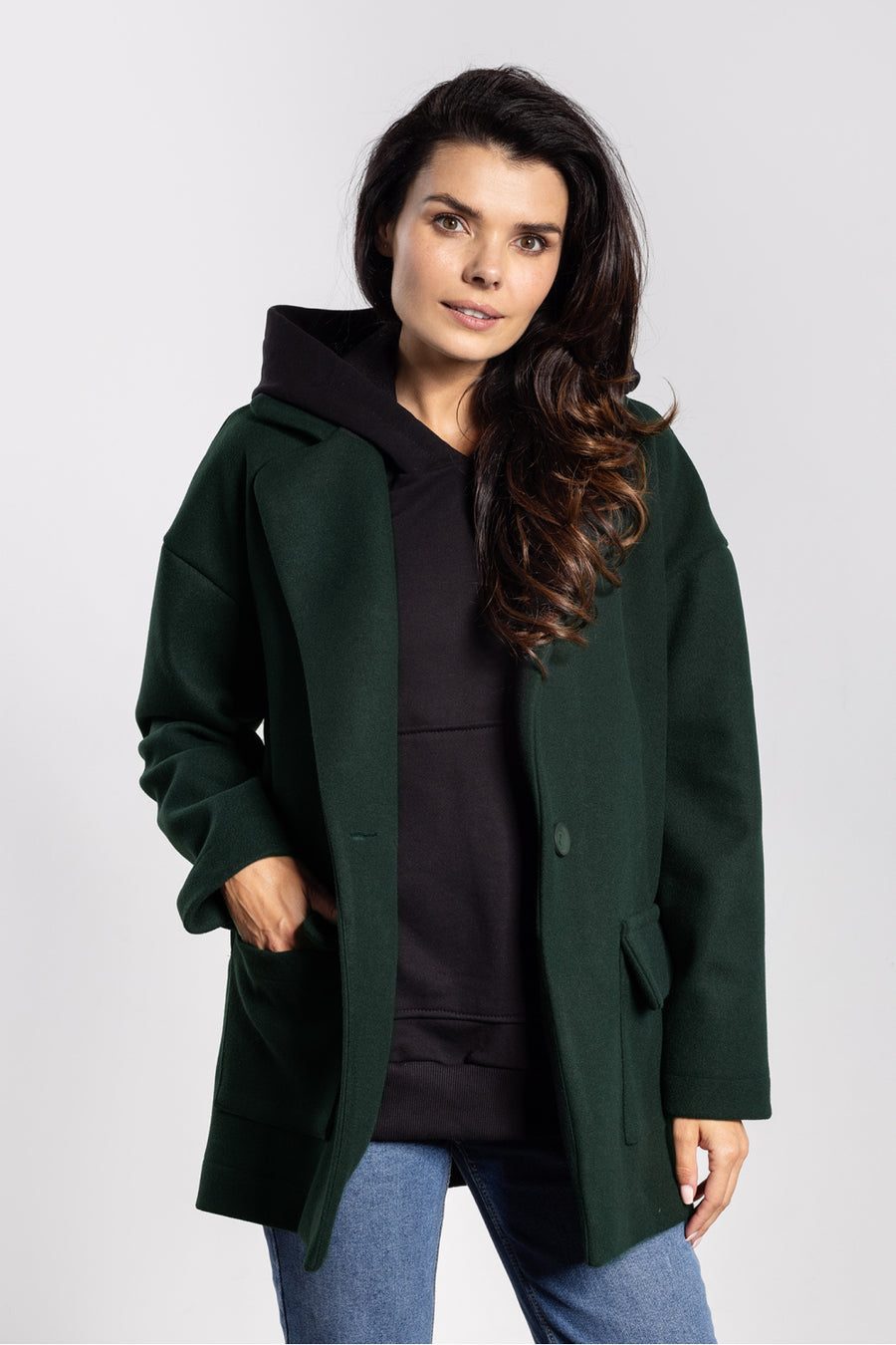 Awama Bottle Green Oversized Jacket