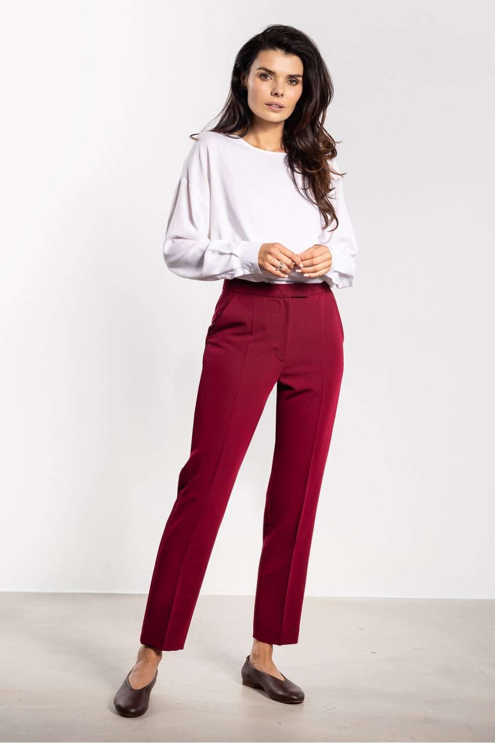 Awama Claret High Waisted Maxi Trousers