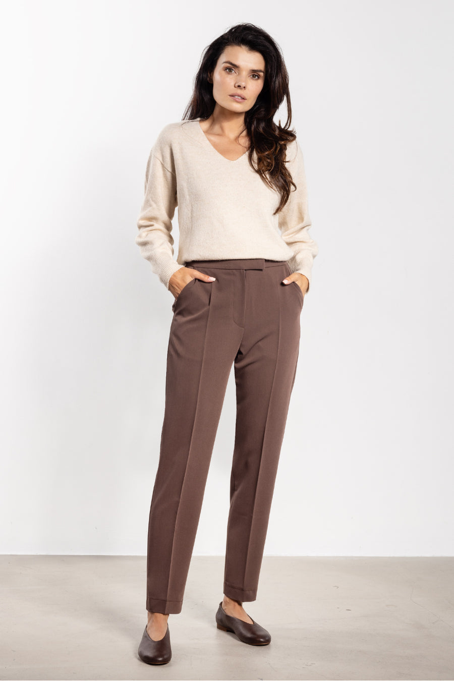 Awama Chocolate High Waisted Maxi Trousers