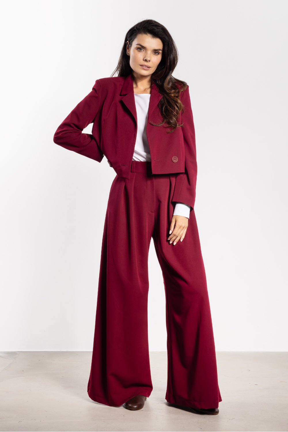 Awama Claret Flared High Waisted Trousers - view 2