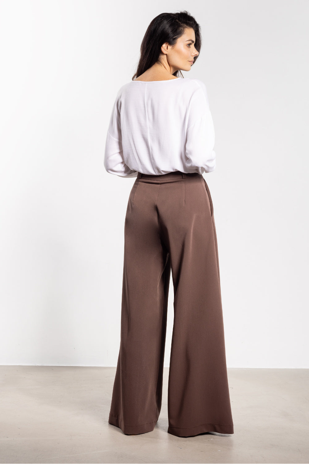 Awama Chocolate Flared High Waisted Trousers - view 3