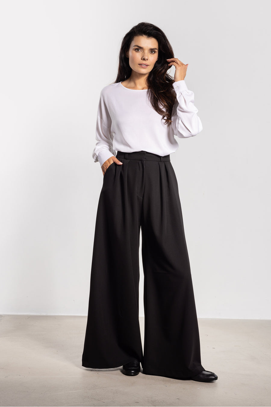 Awama Black Flared High Waisted Trousers