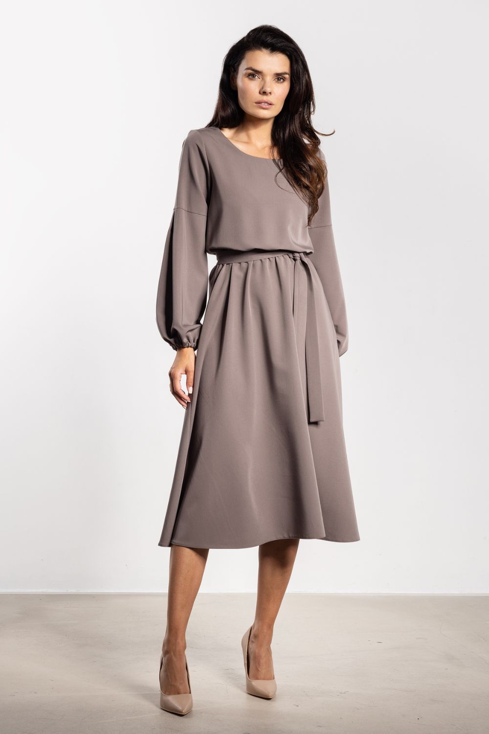 Awama Taupe Midi Flared Dress - view 2