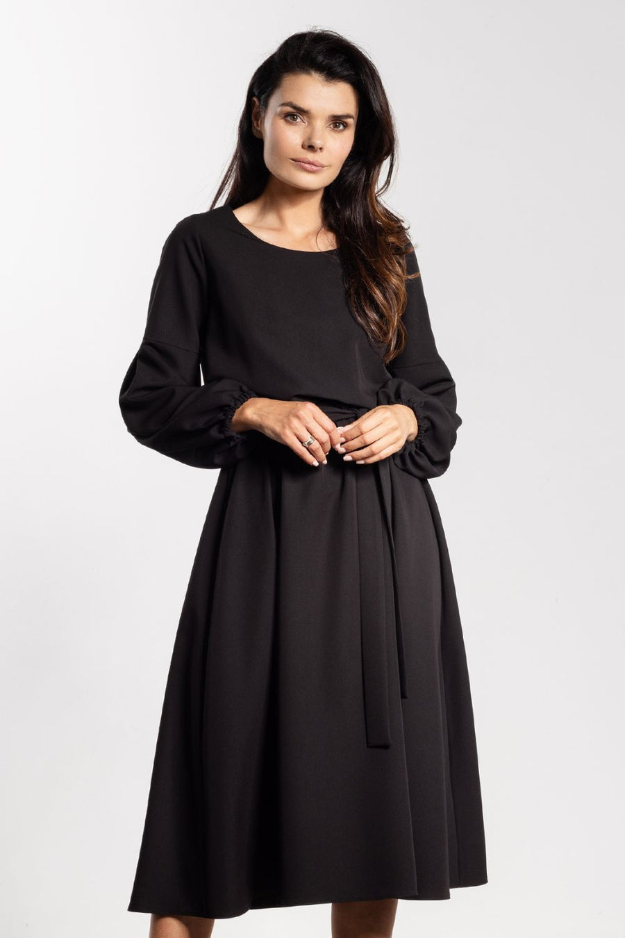 Awama Black Midi Flared Dress