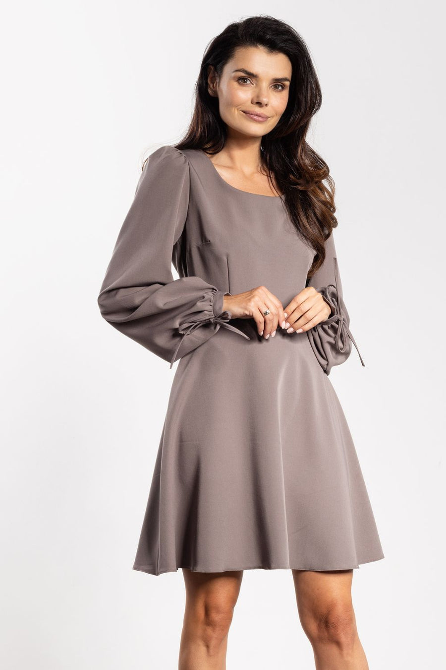 Awama Taupe Mini Flared Dress