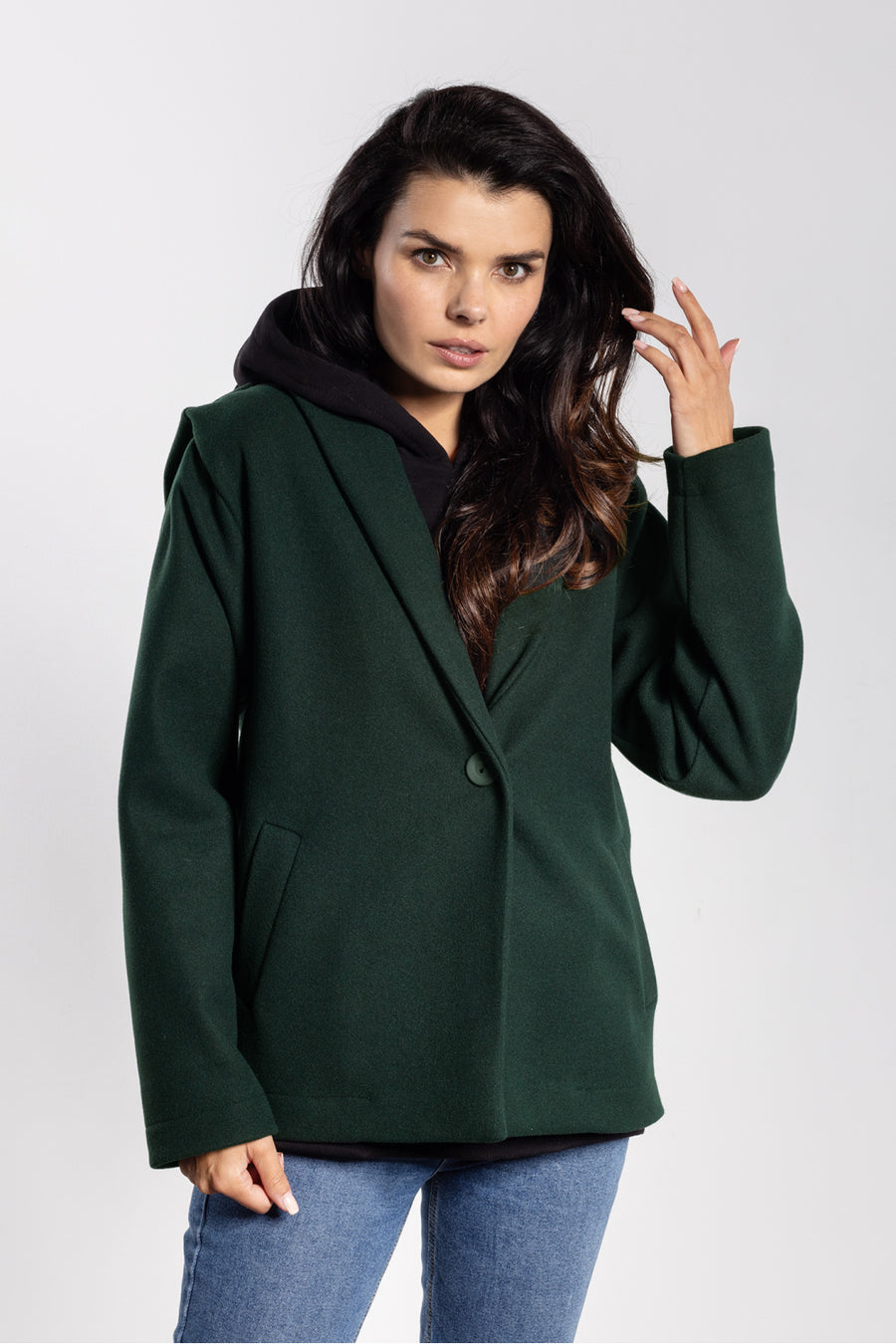 Awama Bottle Green Collared Jacket