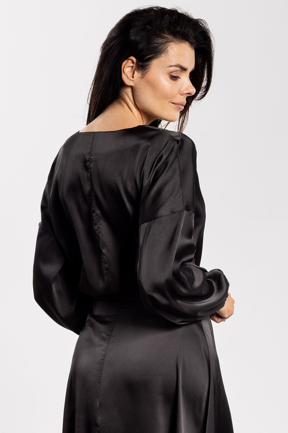 Awama Black Satin Pleated Blouse - view 3