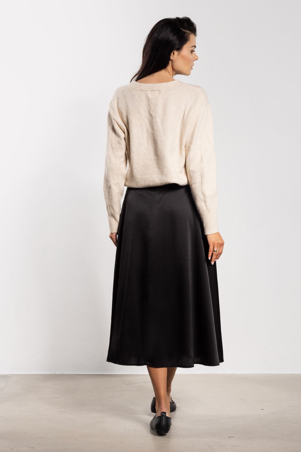 Awama Black Satin Flared Skirt - view 3