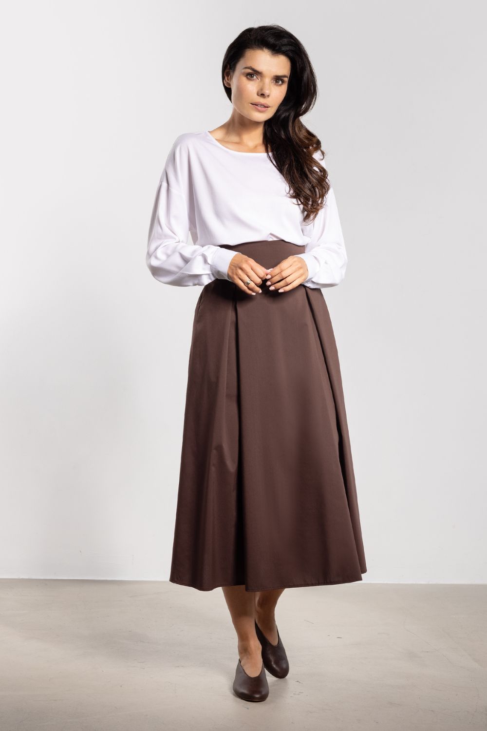 Awama Chocolate Flared High Waisted Skirt
