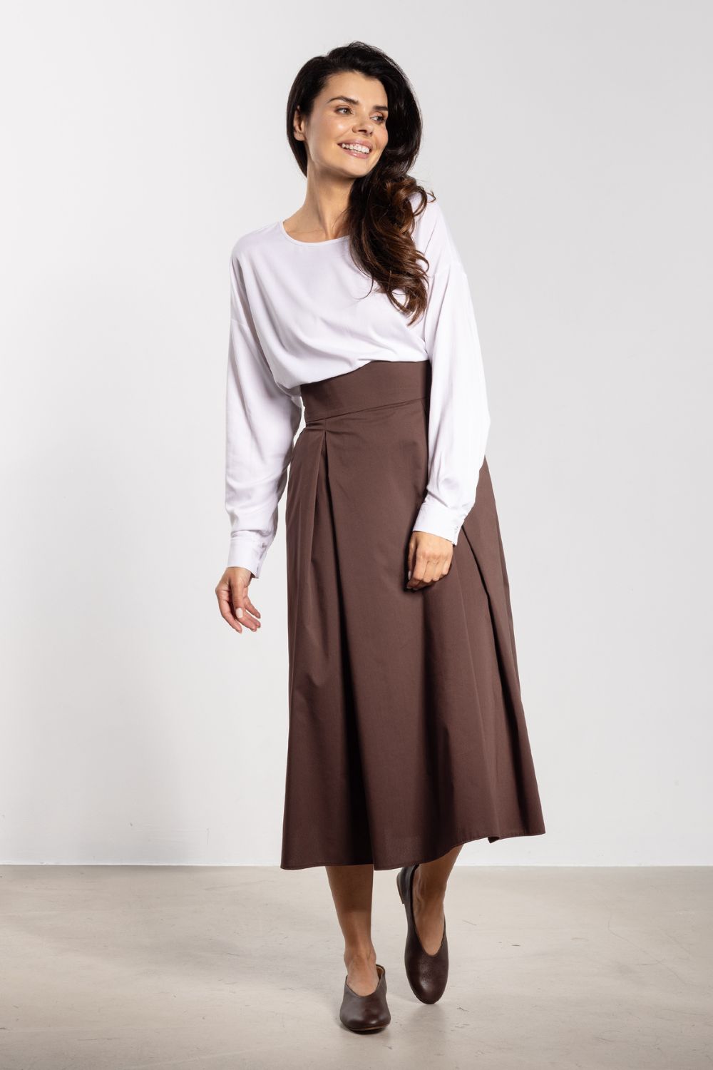 Awama Chocolate Flared High Waisted Skirt - view 2