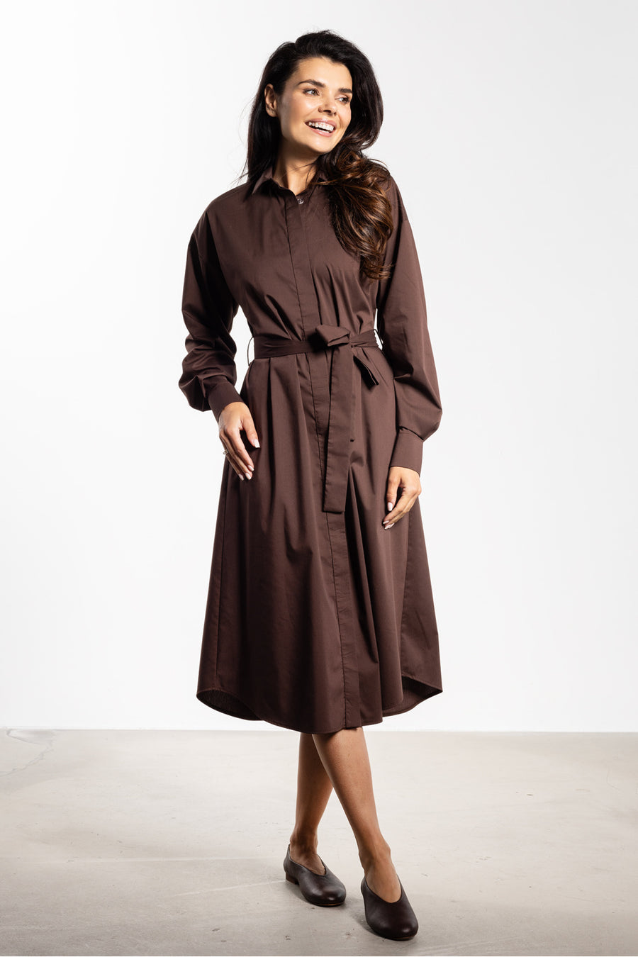 Awama Chocolate Midi Long Sleeve Dress