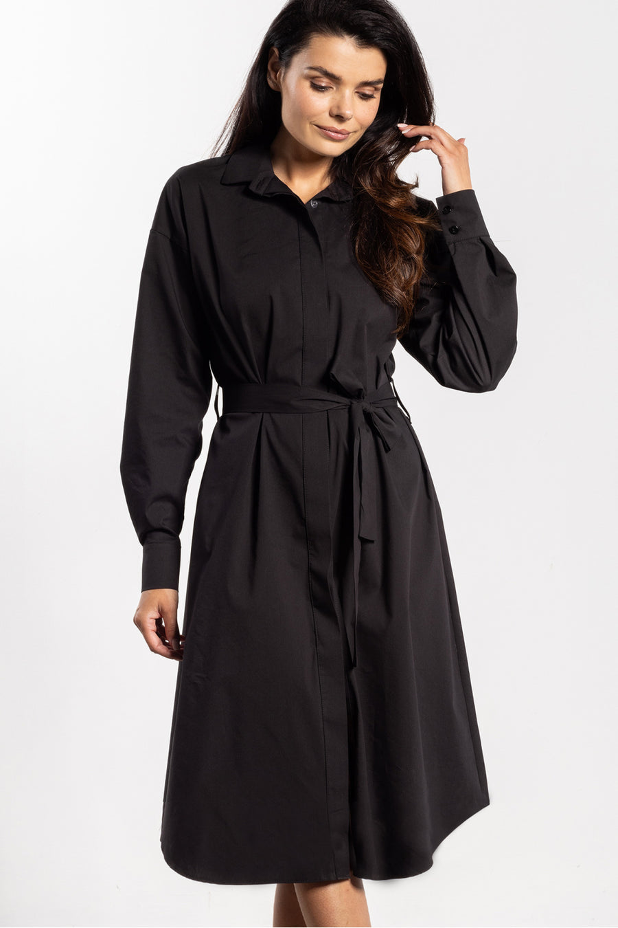 Awama Black Midi Long Sleeve Dress