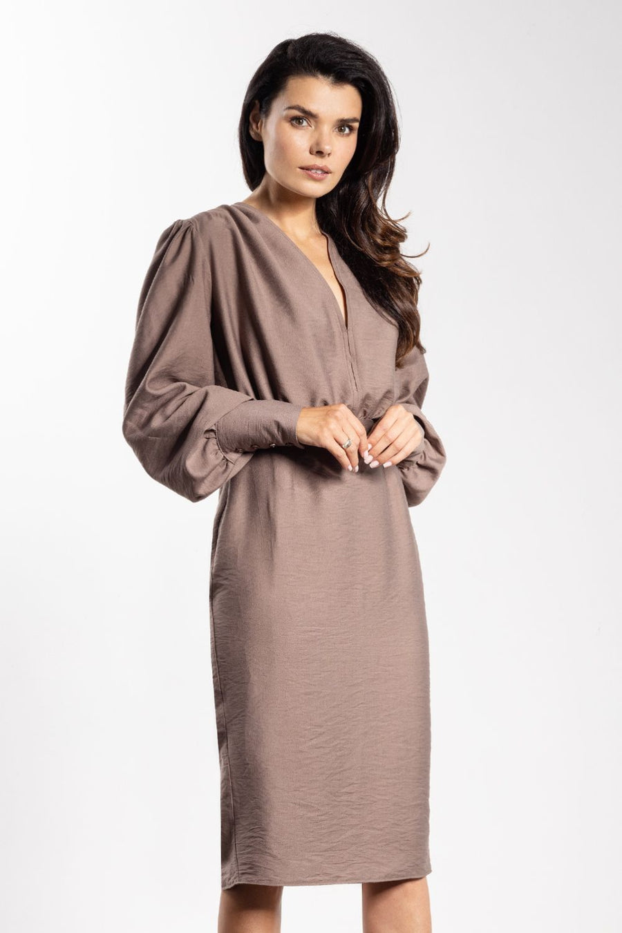 Awama Taupe Midi Bodycon Cocktail Dress