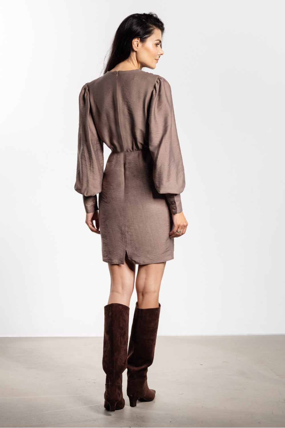 Awama Taupe Mini Bodycon Cocktail Dress - view 3