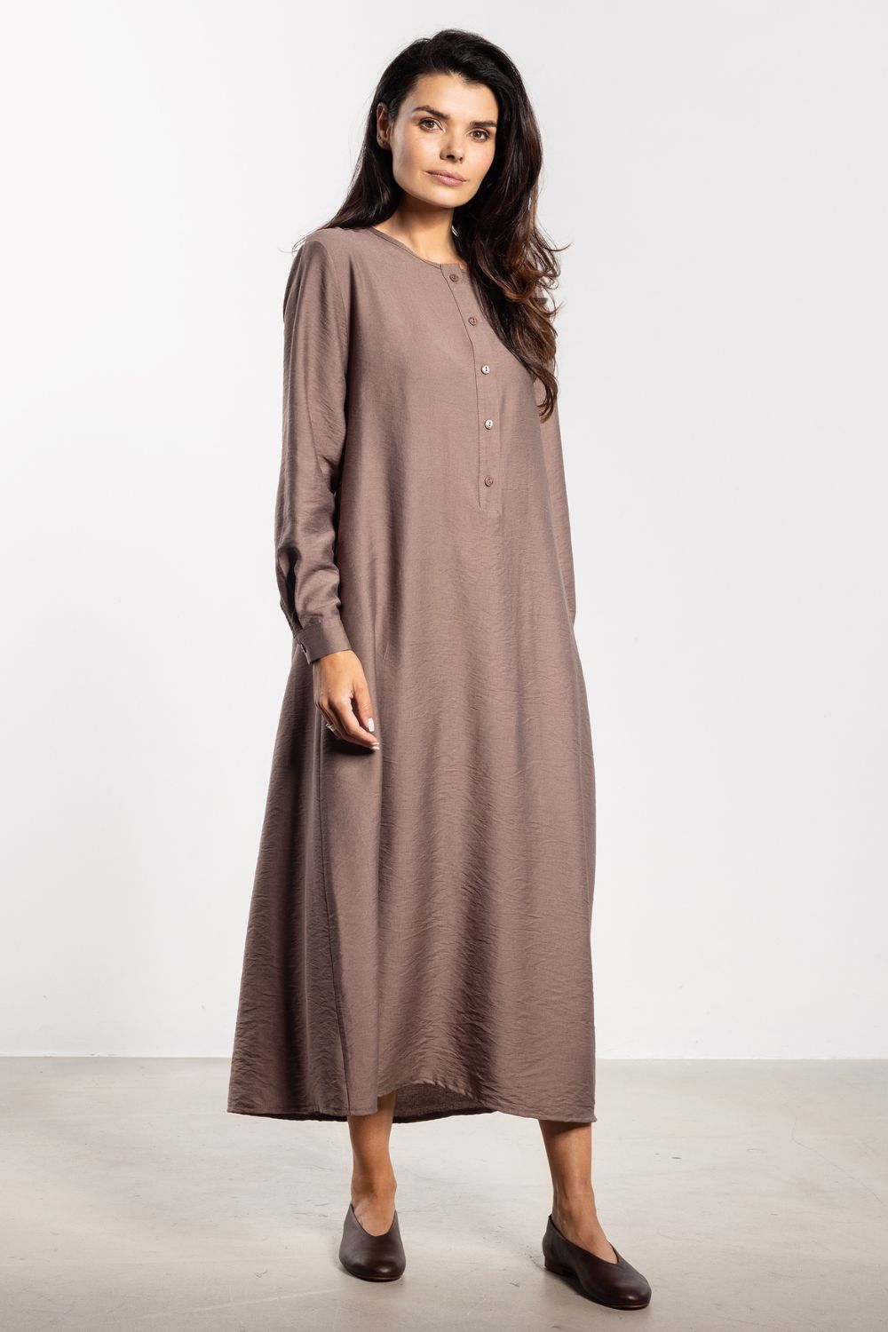 Awama Taupe Maxi Long Sleeve Dress - view 2