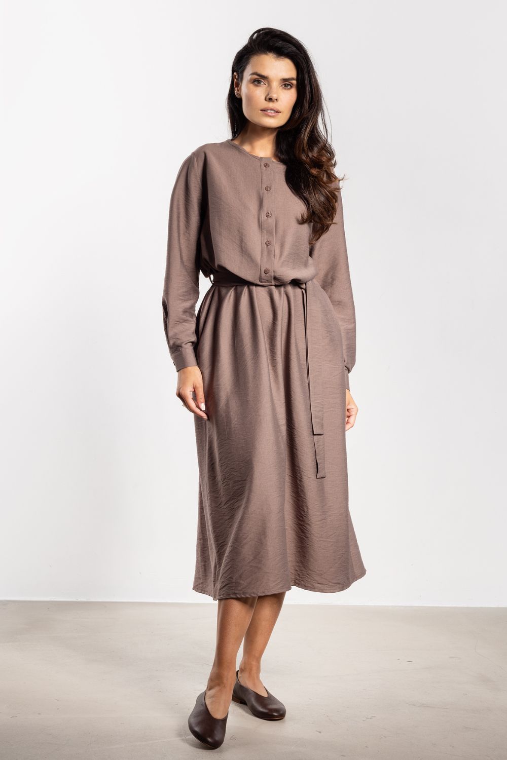 Awama Taupe Maxi Long Sleeve Dress - view 3