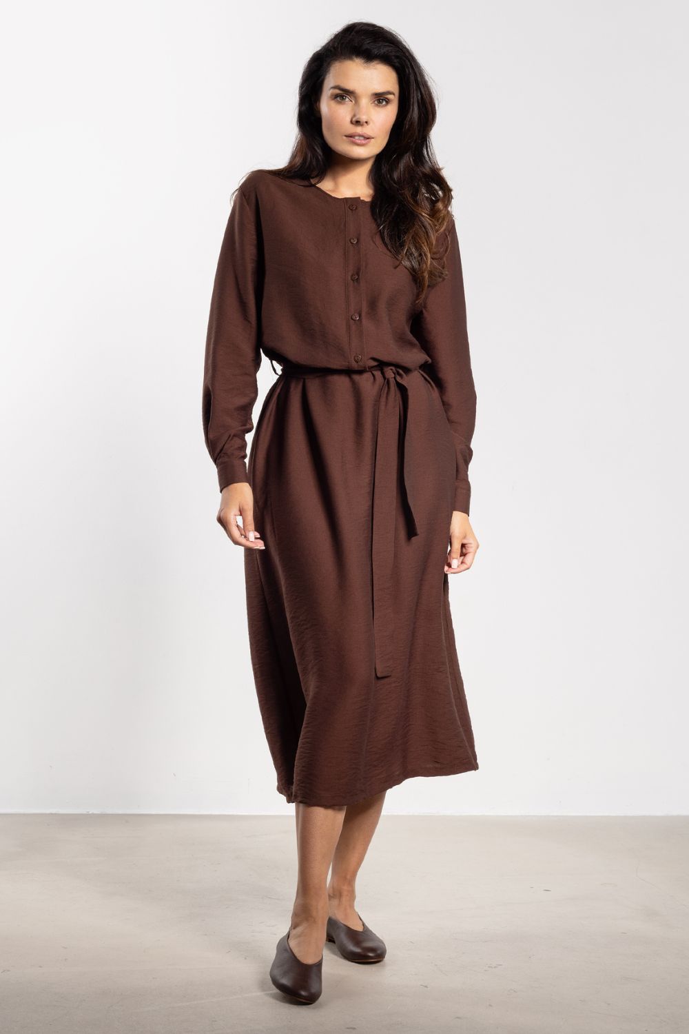 Awama Chocolate Maxi Long Sleeve Dress