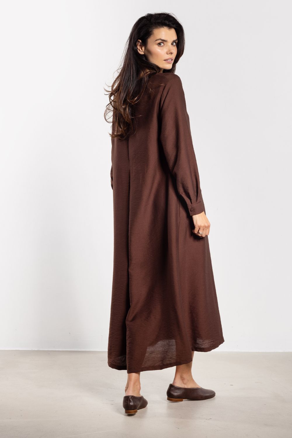 Awama Chocolate Maxi Long Sleeve Dress - view 3