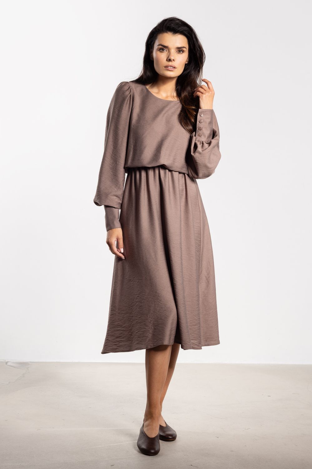 Awama Taupe Midi Long Sleeve Dress - view 2