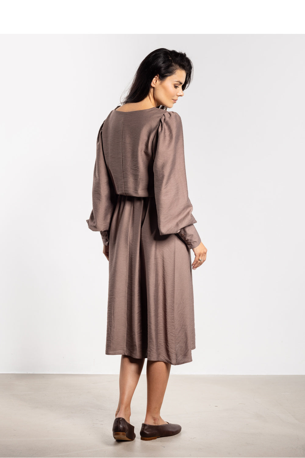 Awama Taupe Midi Long Sleeve Dress - view 3
