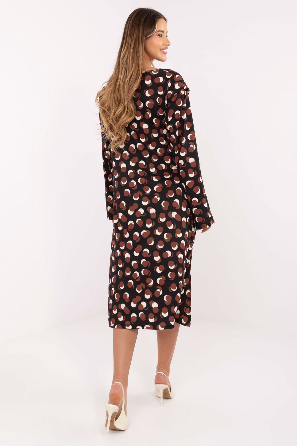 Rue Paris Black Round Neck Midi Long Sleeve Dress - view 3