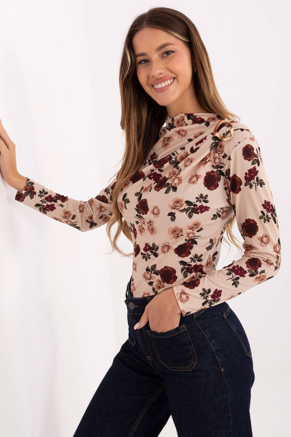 Rue Paris Beige Floral Bodycon Blouse - view 2