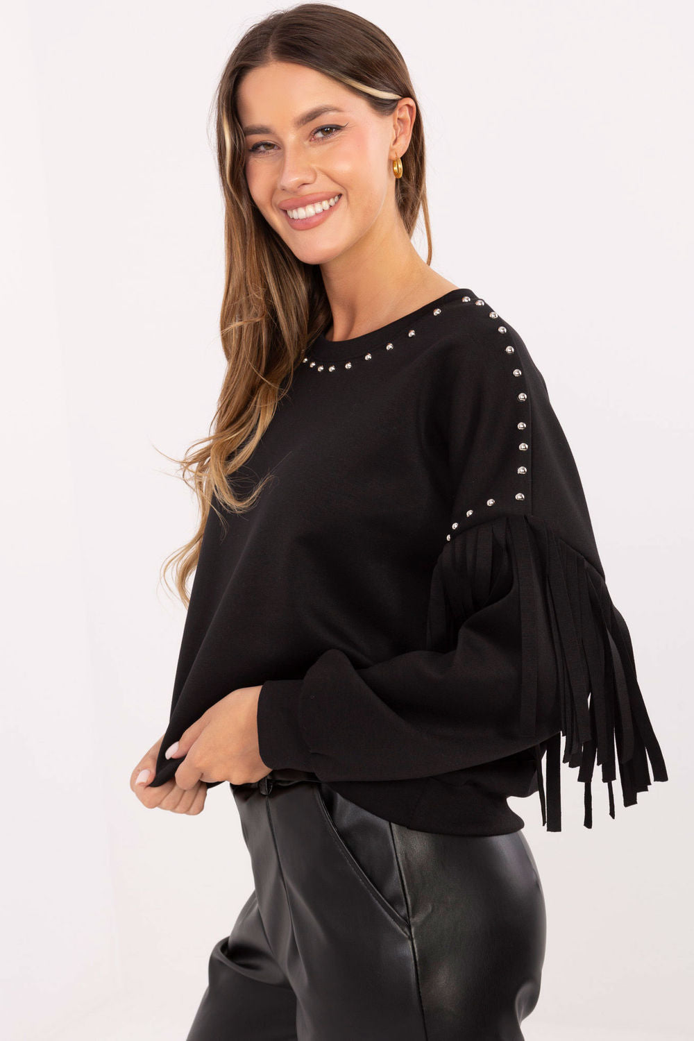 Rue Paris Black Fringed Long Sleeve Sweatshirt - view 2
