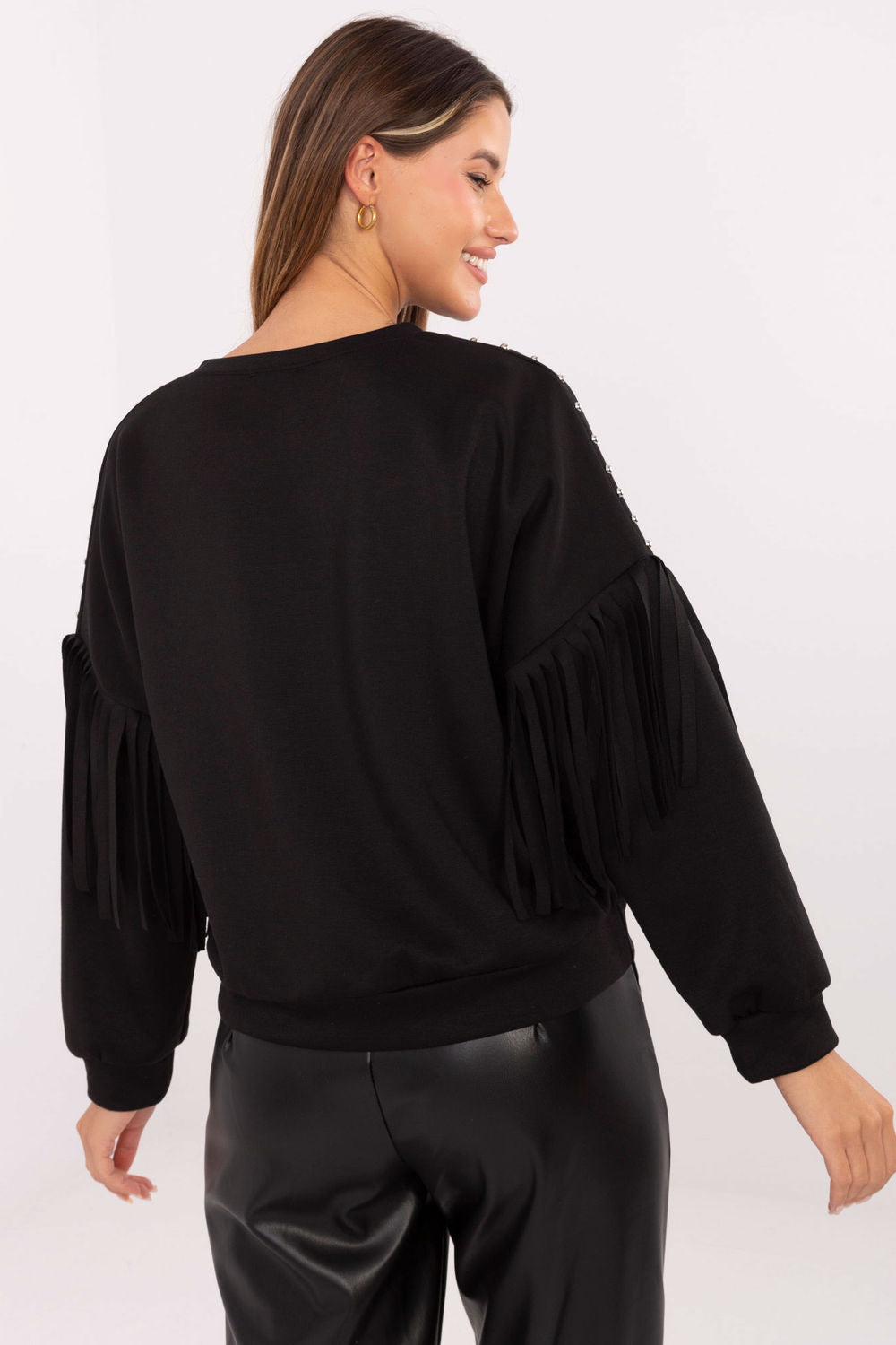 Rue Paris Black Fringed Long Sleeve Sweatshirt - view 3