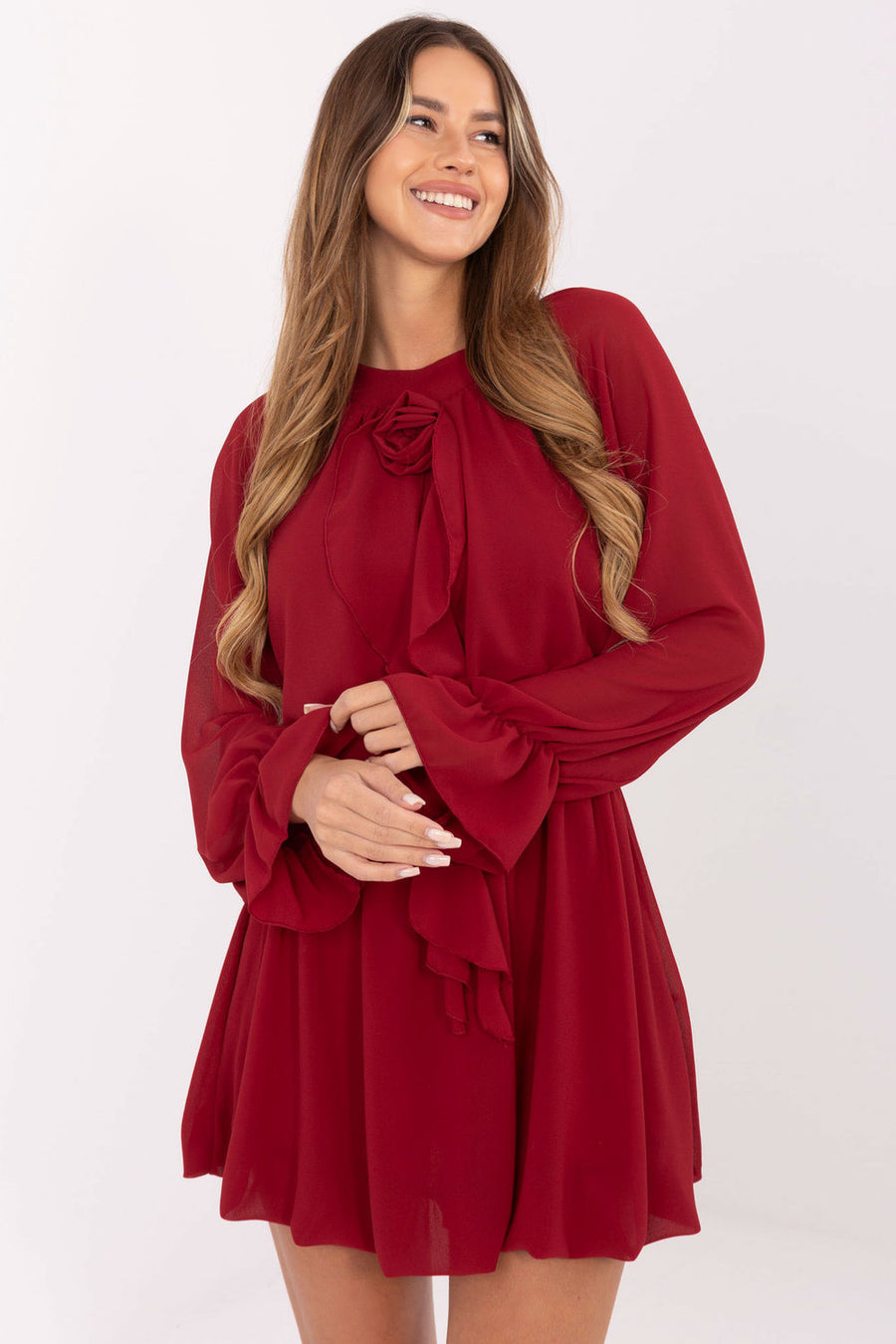 Rue Paris Burgundy Mini Flared Cocktail Dress