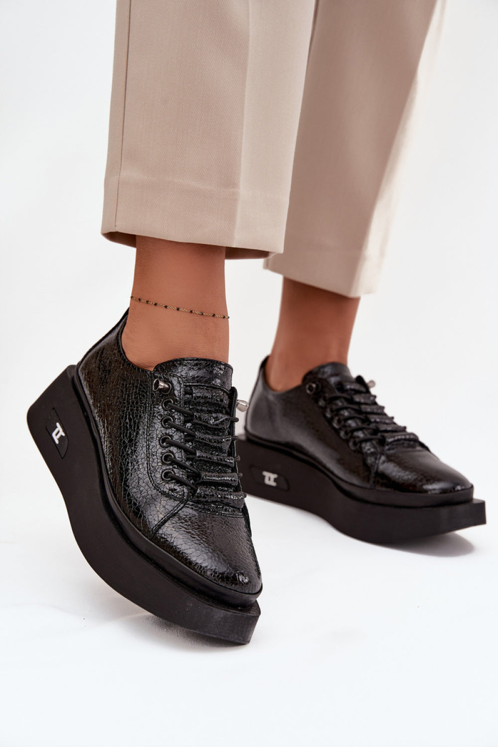 Step In Style Artiker Black Lace Up Platform Shoes