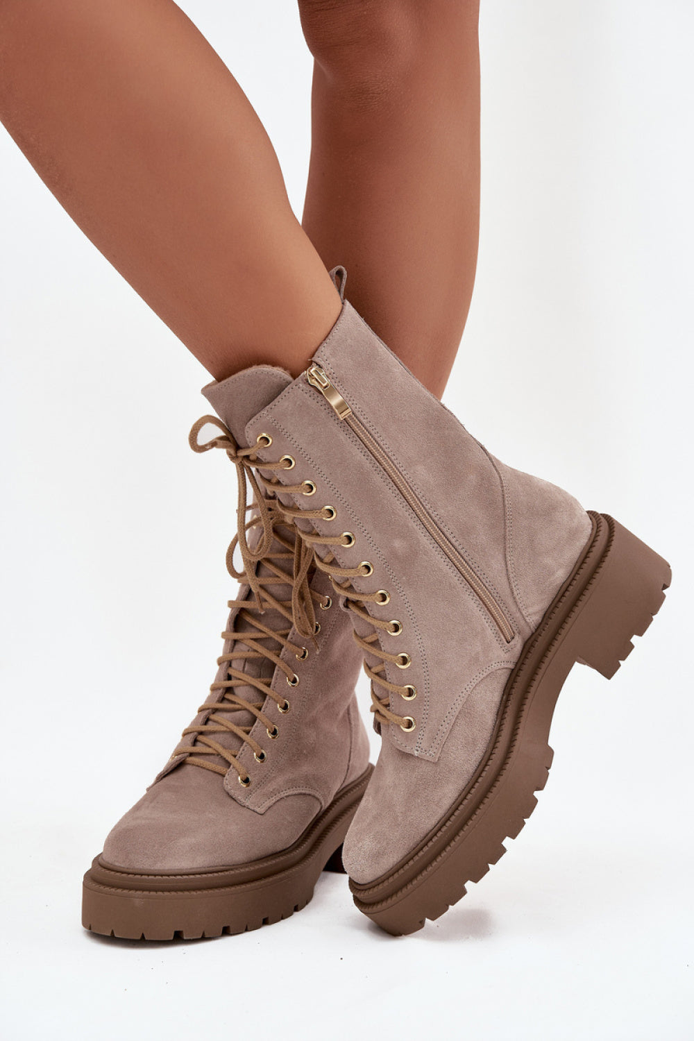 Step In Style Zazoo Beige Suede Platform Ankle Boots
