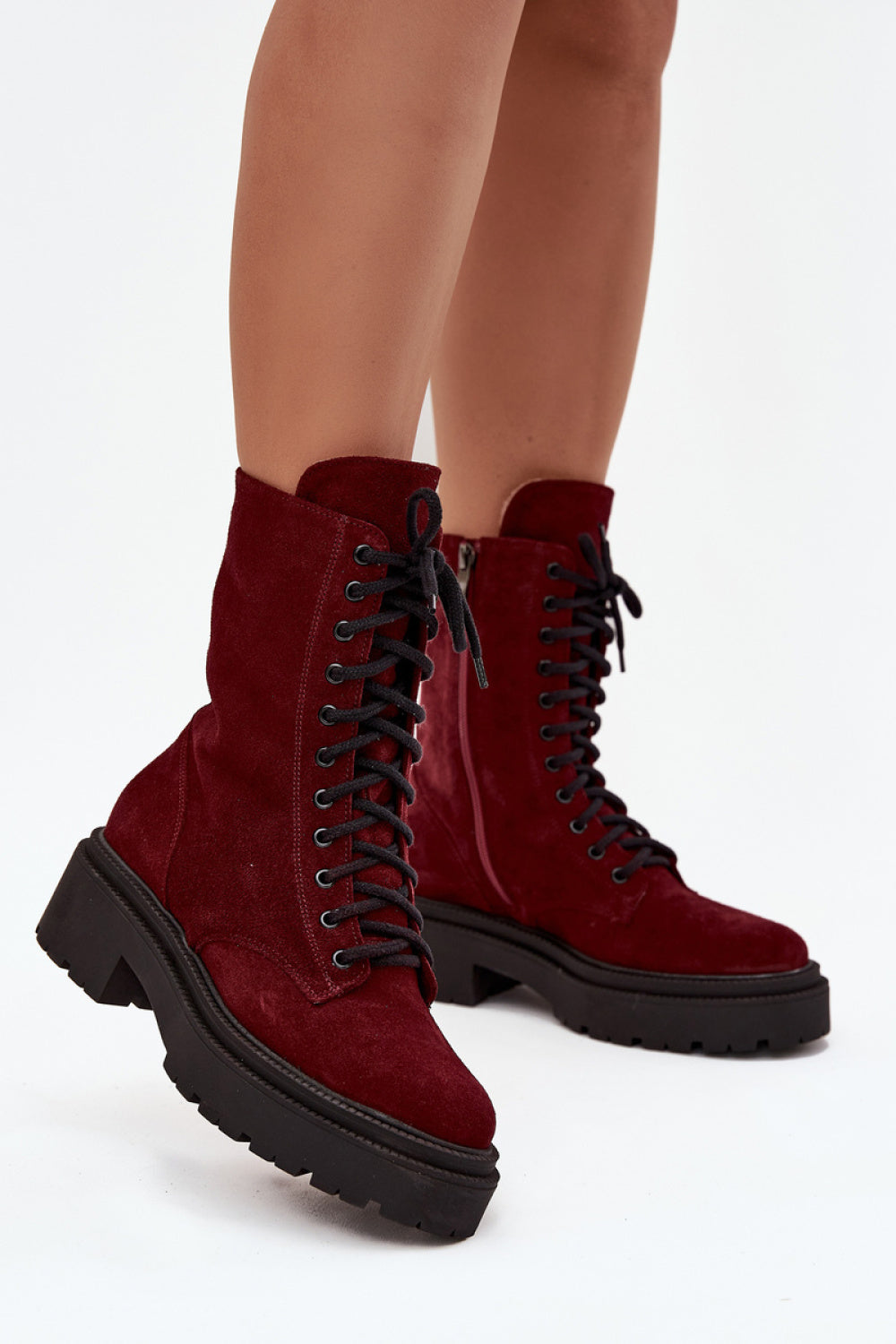 Step In Style Zazoo Burgundy Suede Platform Ankle Boots